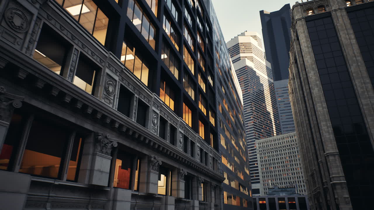 높은 마천루와 함께 밤에 도시 거리의 전망