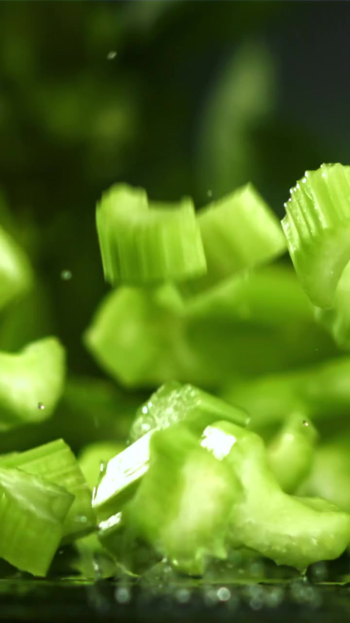 Slow Motion of Fresh Chopped Celery Falling