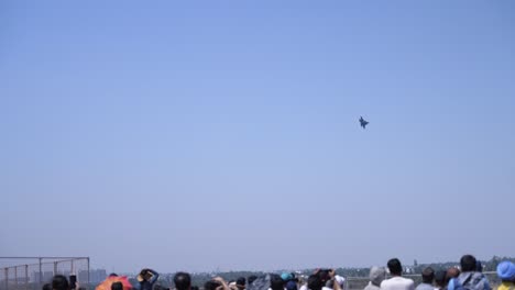 an f-35 lightning ii belonging to american air force performing stunts or aerobatics at the aero india 2023 show in yelahanka air force base