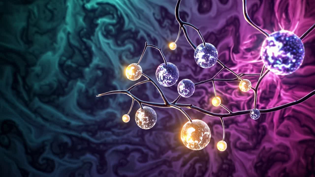 Abstract cosmic spheres on swirling background