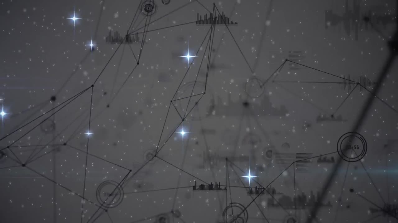 animación de estrellas a través de una red de conexiones y procesamiento de datos