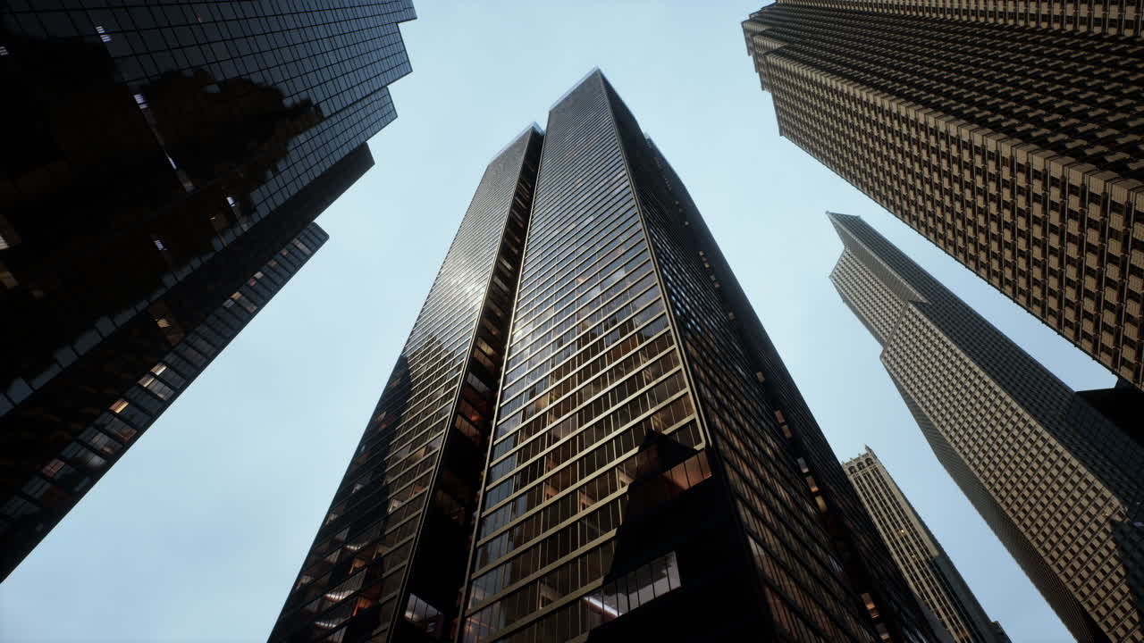 colourful toned skyscrappers close up on a sunny summer day