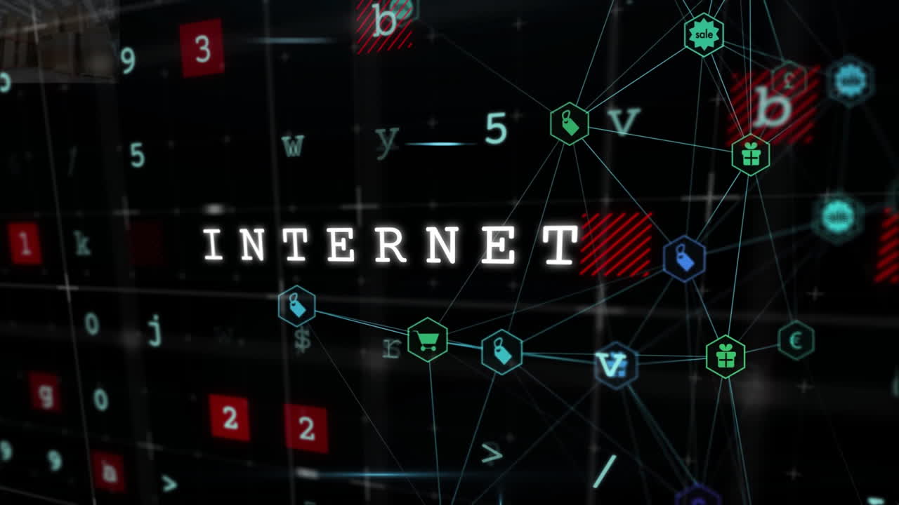 바이러스 경고 텍스트의 애니메이션과 검은 바탕에 디지털 데이터 처리