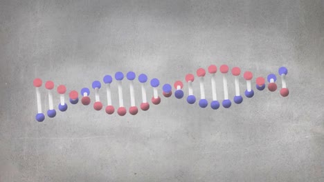Animation-of-dna-helix-rotating-in-circle-against-gray-background