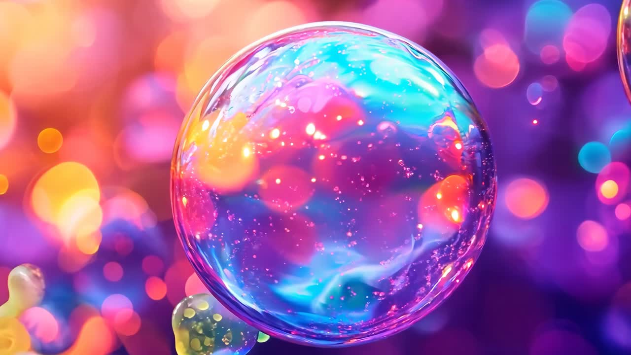 A bunch of colorful bubbles floating in the air. The bubbles are of different sizes and colors, creating a vibrant and playful atmosphere. Concept of joy and wonder