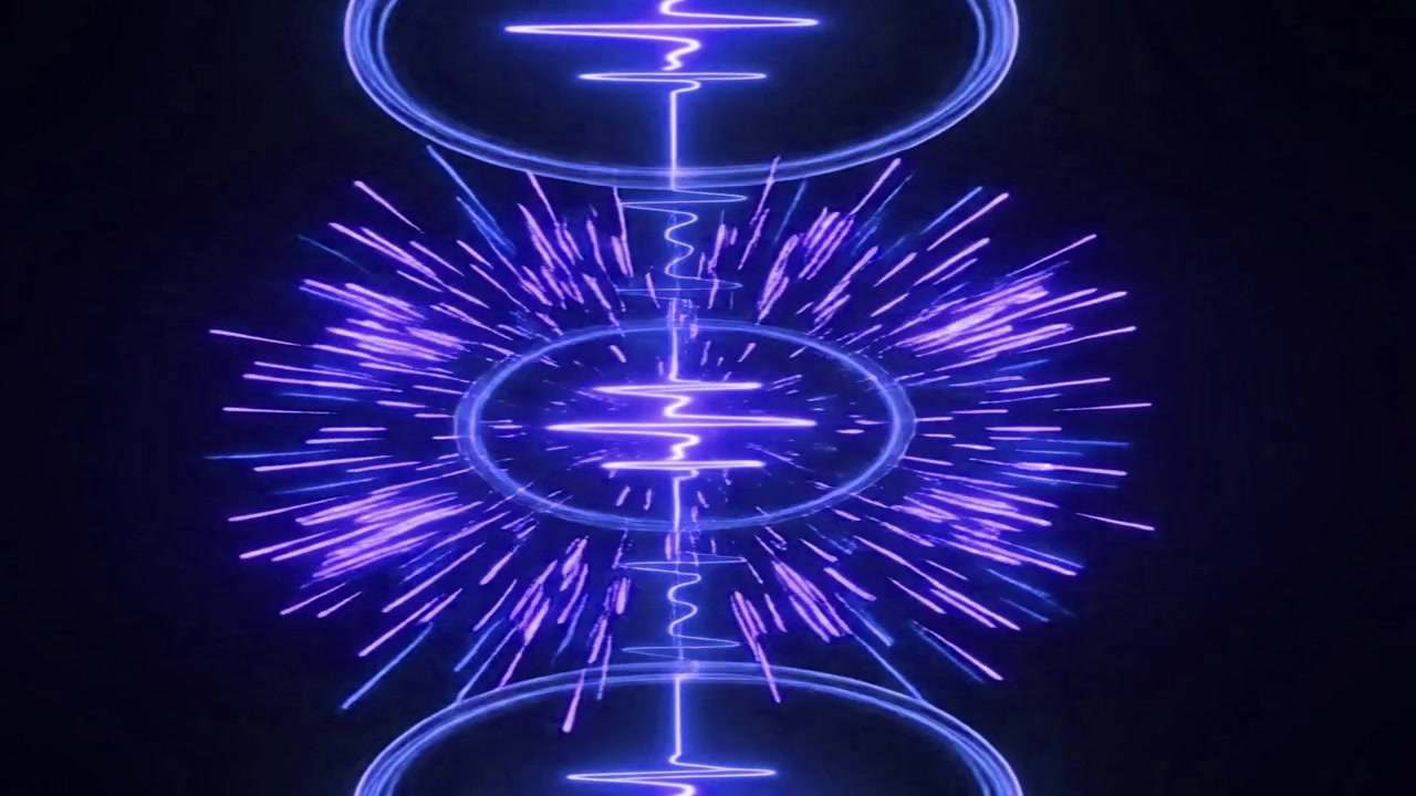 Abstract Purple Neon Light Waves and Circular Pulsing Energy
