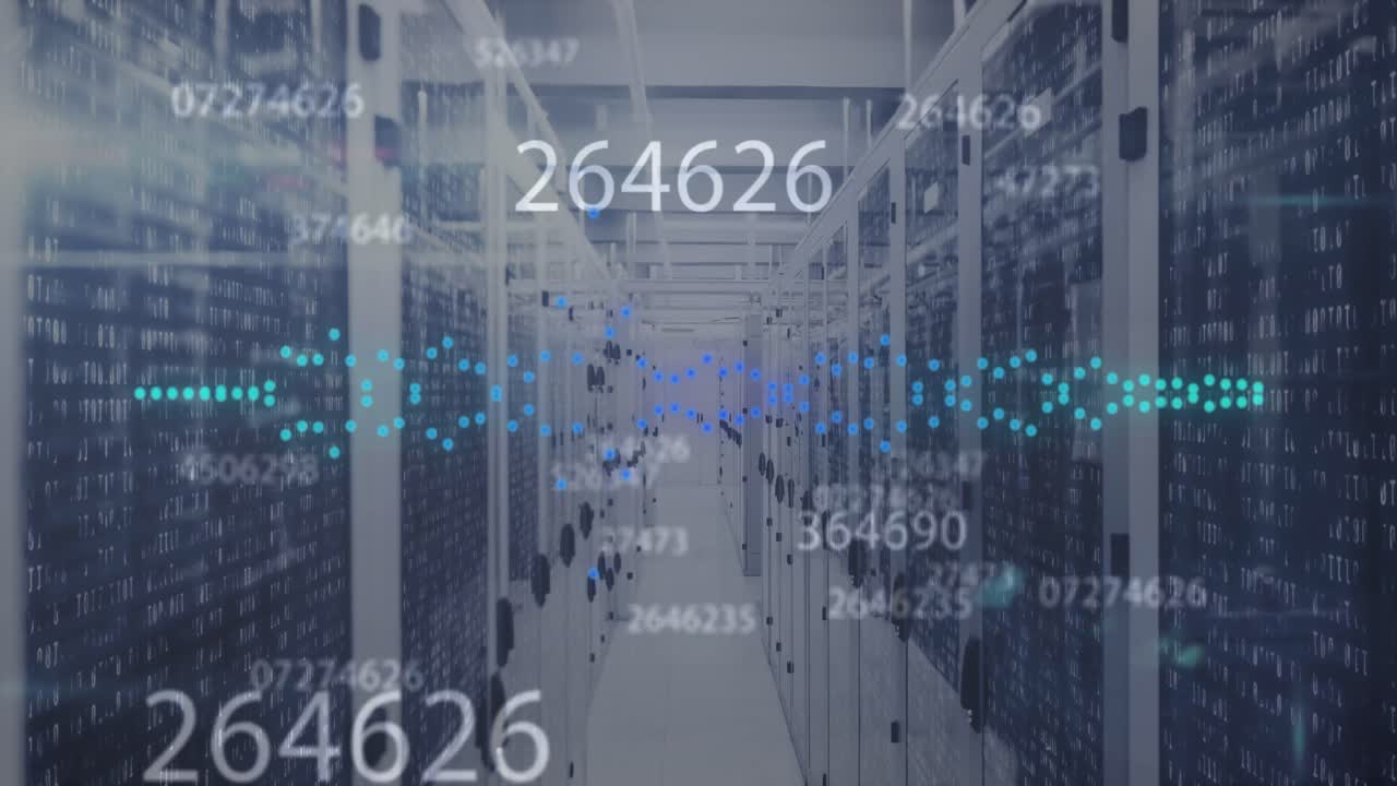 Animation of data processing and shapes over server room
