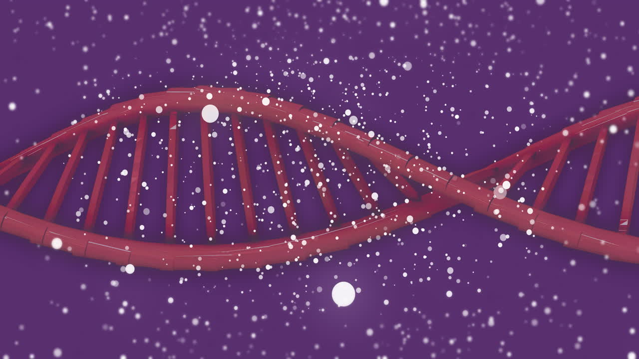 Animation of dna strand over snow falling