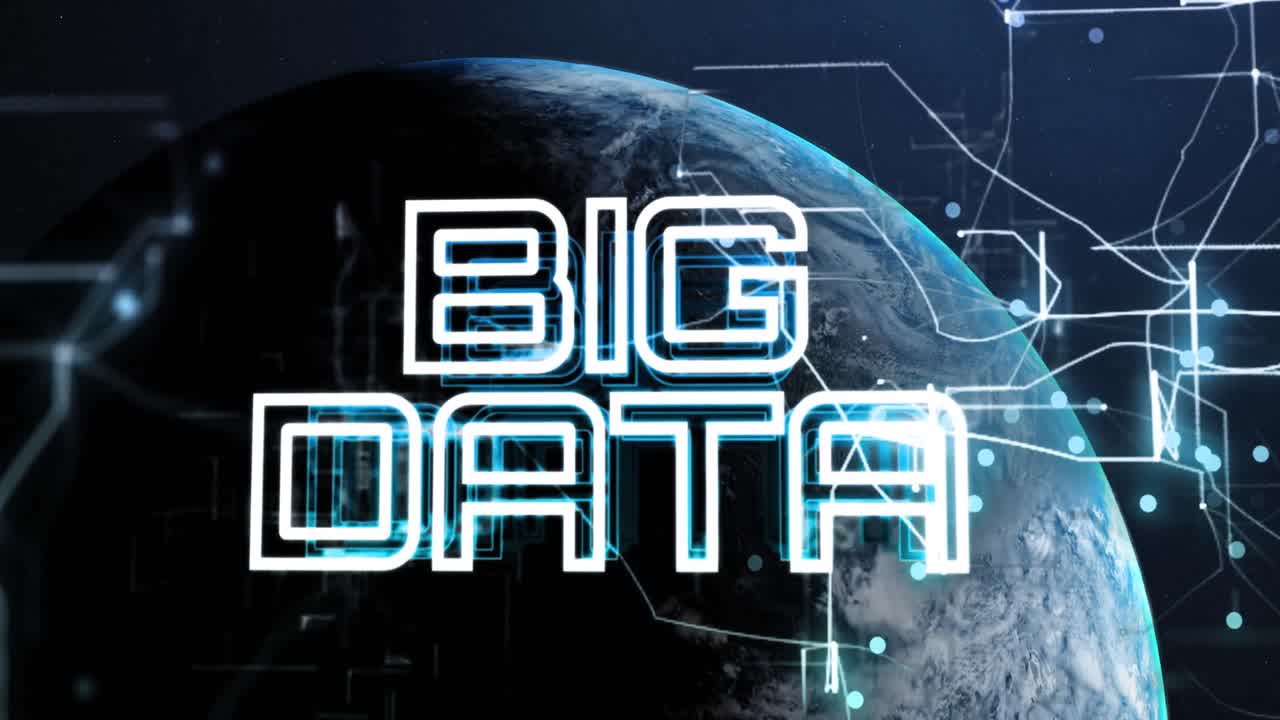 animación de texto de grandes datos sobre el globo sobre fondo negro