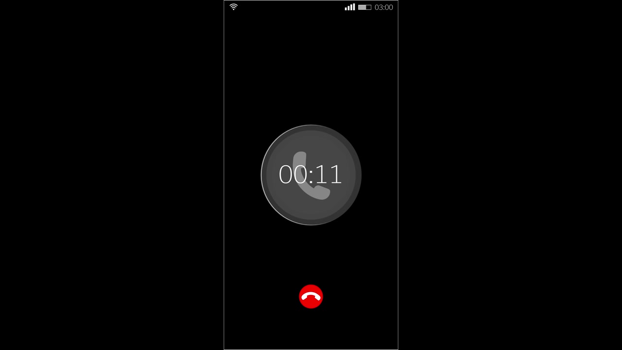 Interfaccia visiva di chiamata mobile con schermo nero del telefono, pulsante rosso di rifiuto, cerchio grigio del chiamante e un design pulito