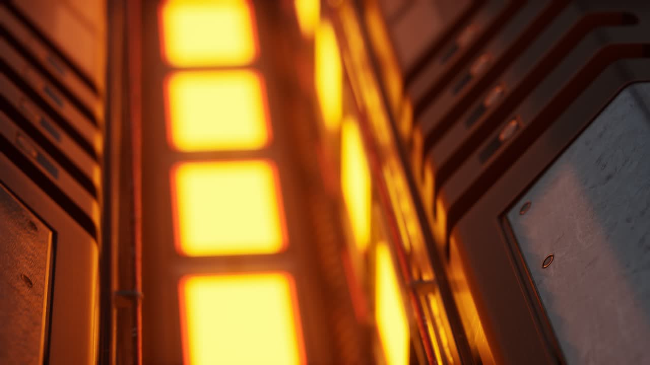 미래적인 인테리어에서 노란색 조명과 금속 패널