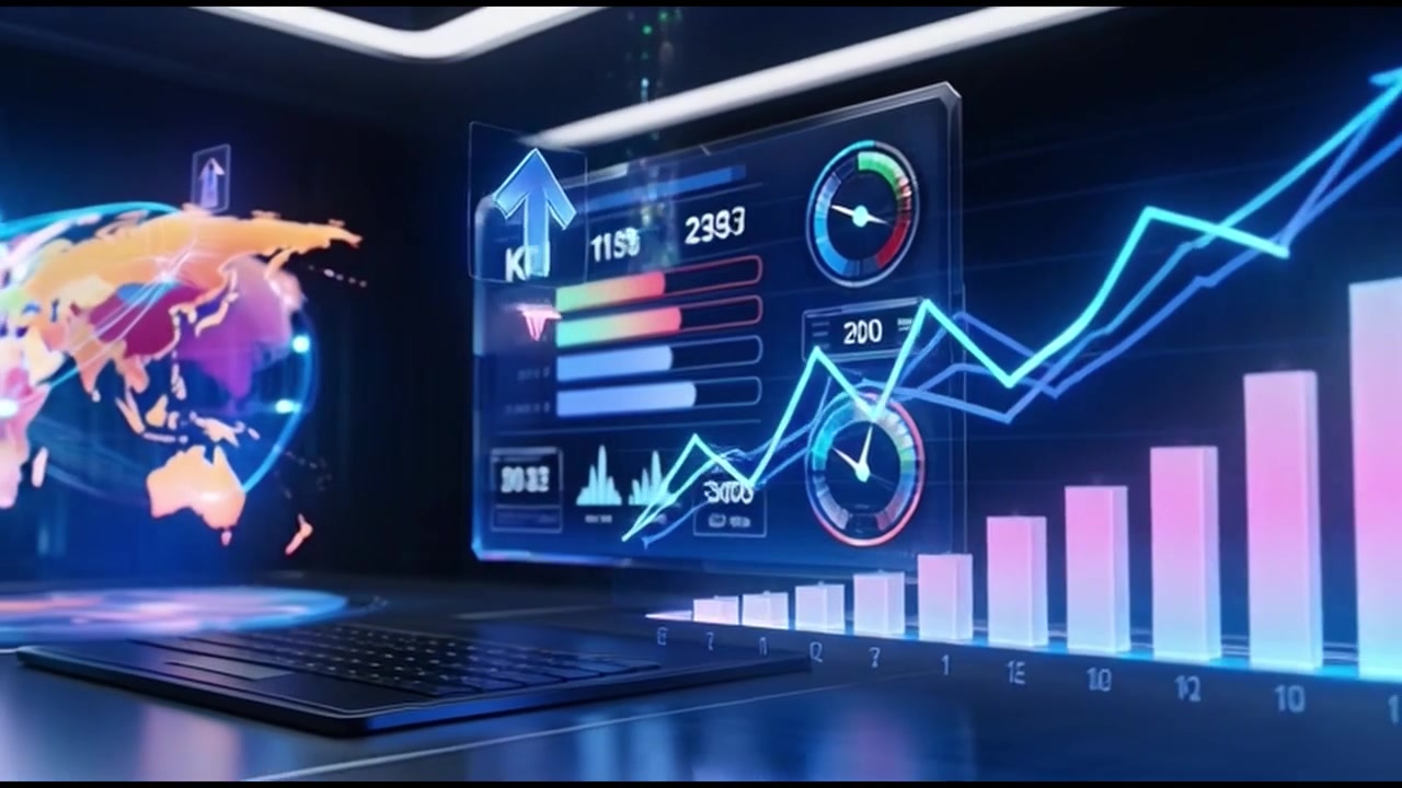 Futuristic Digital Dashboard Displaying Global Data Analytics and Financial Growth