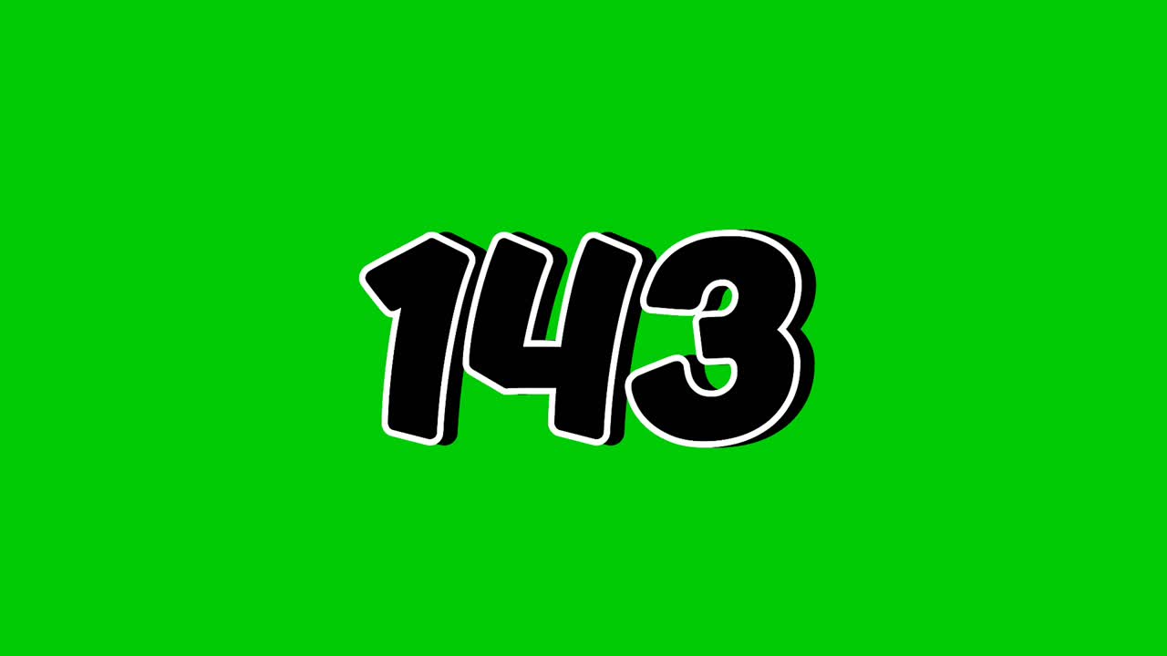 Number 143 symbol sign animation motion graphics cartoon on green screen background. Black color number reveal on smoke,for video number for video elements