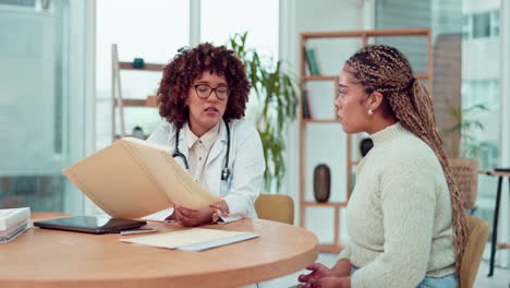 woman doctor talking to patient of document