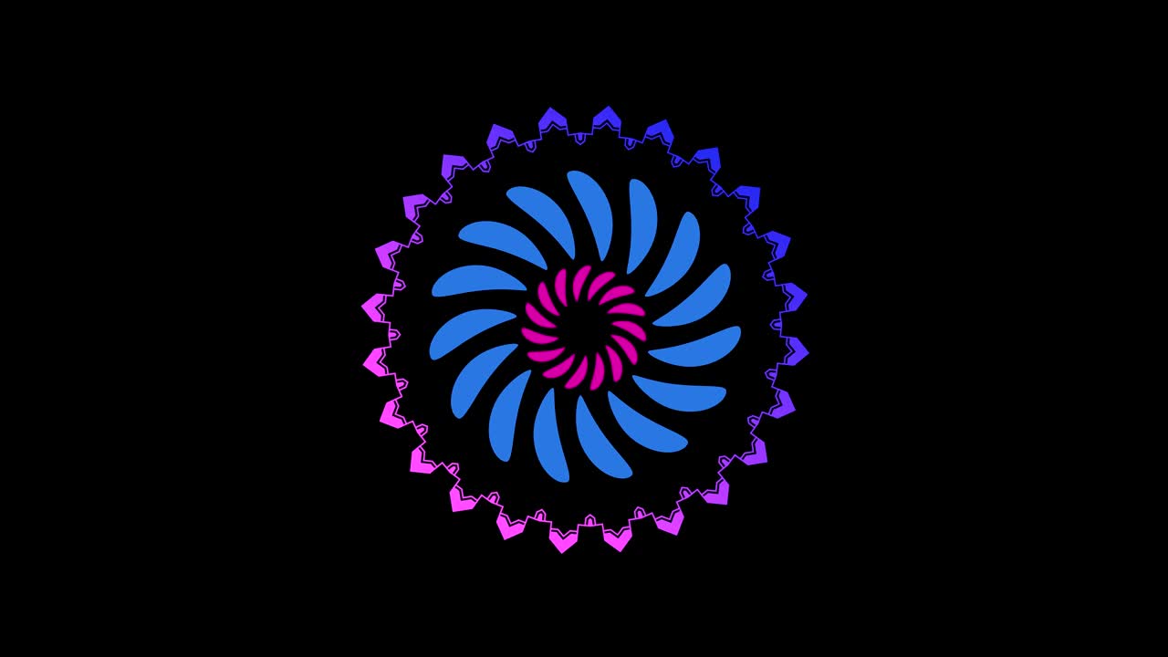 diseños gráficos que giran en el centro y aumentan el tamaño, hasta cubrir todo el fondo y desaparecer.