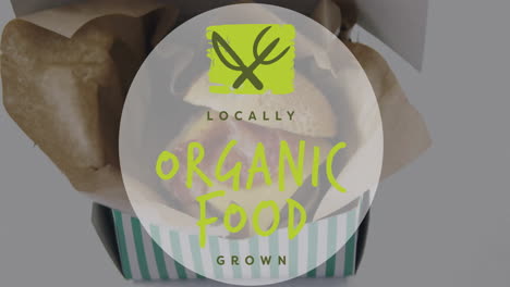 locally organic food grown animation over meal in striped container