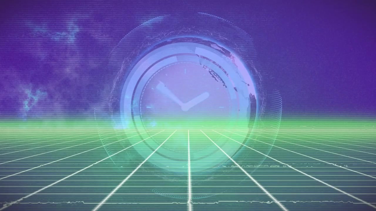 接続ネットワーク上の時計と、データ処理のアニメーション