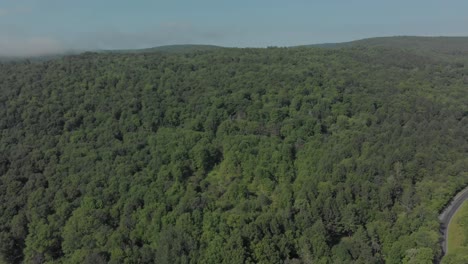 Drone-shot-towards-a-the-side-of-a-mountain-in-the-Catskill-Mountains-of-New-York-State-in-4K