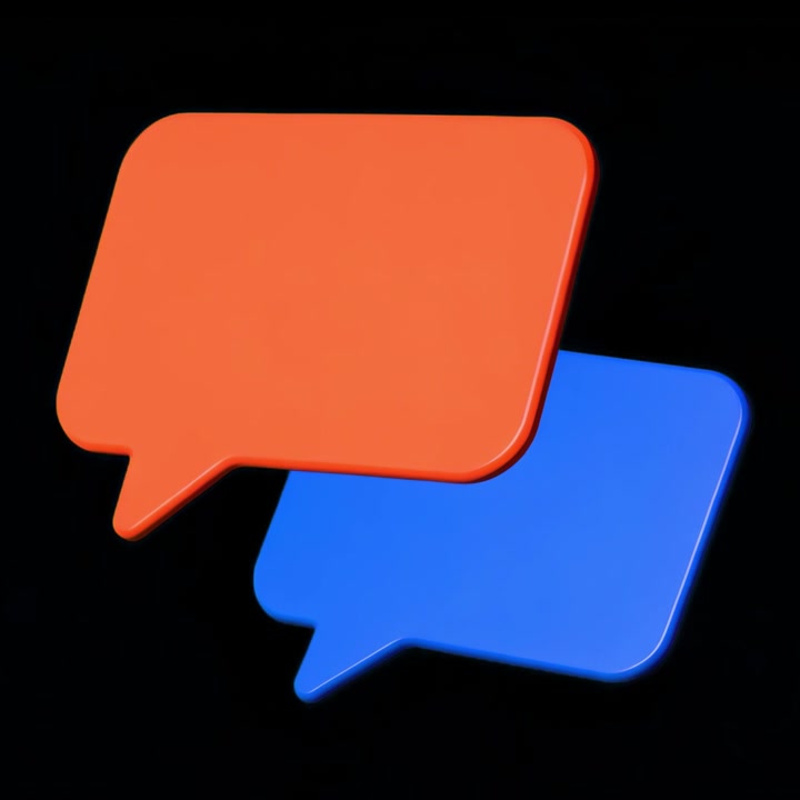 3D Orange and Blue Speech Bubbles Floating on Black Background