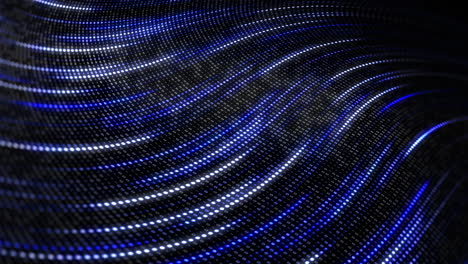 digital glowing lines wave of pixels. blue abstract technology background with dots and binary code. looped animation.