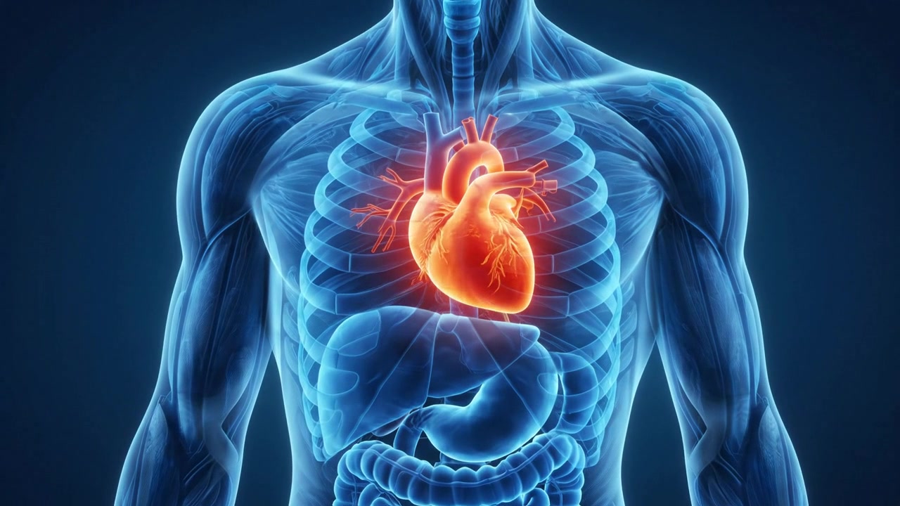 Human Heart Anatomy Visualization Inside Transparent Upper Body
