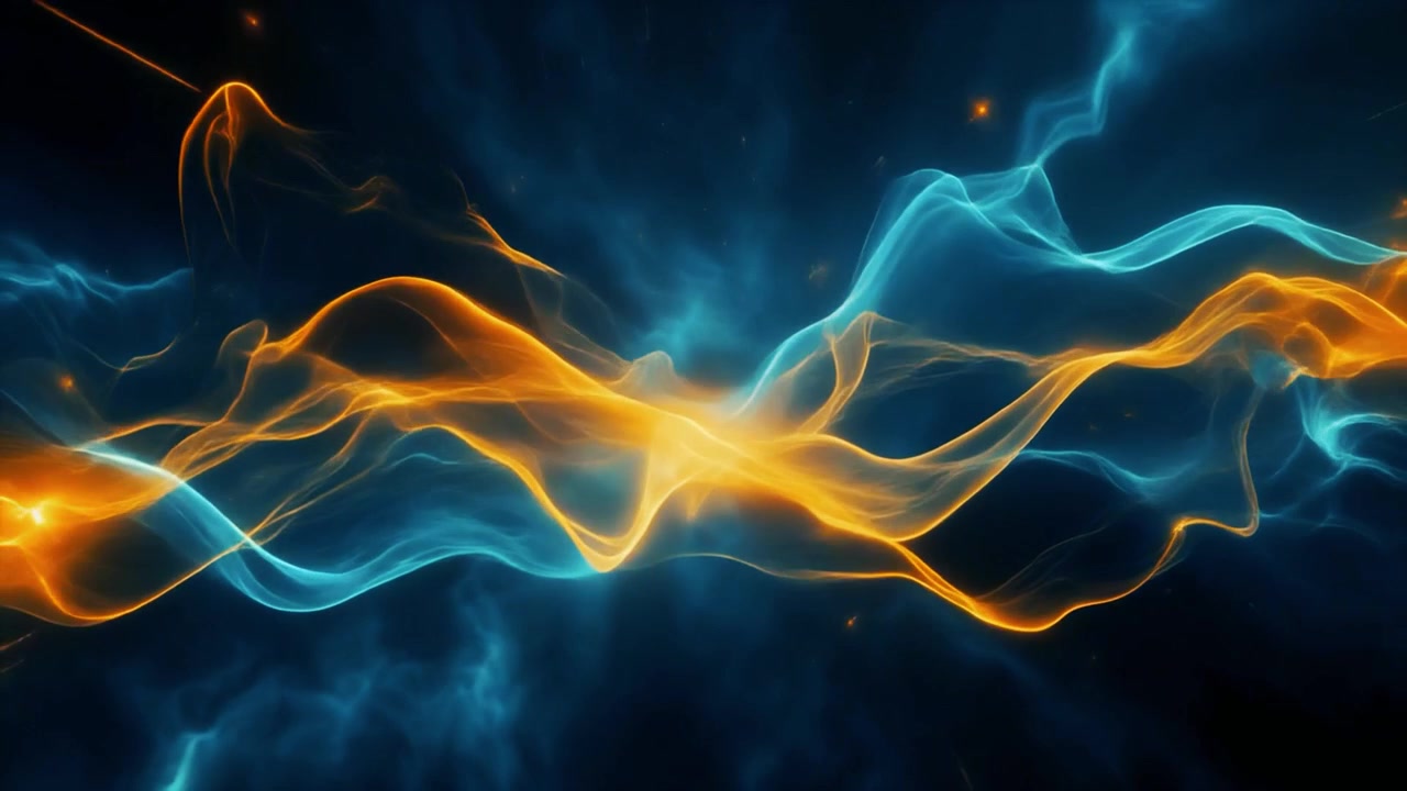 Abstract Glowing Orange and Blue Energy Waves Flowing in Dark Space