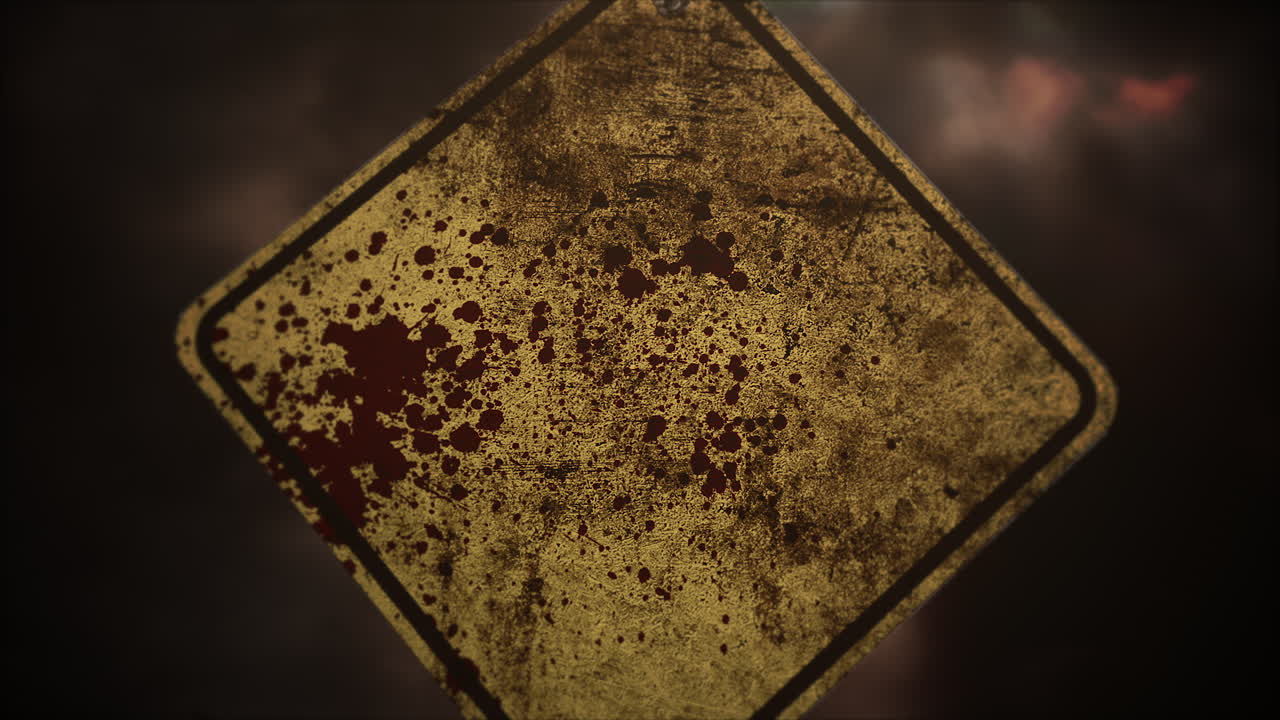 Sfondo horror mistico con segnale stradale e sangue scuro
