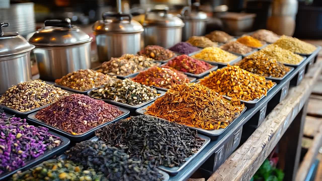 Variety of dried herbs and tea leaves