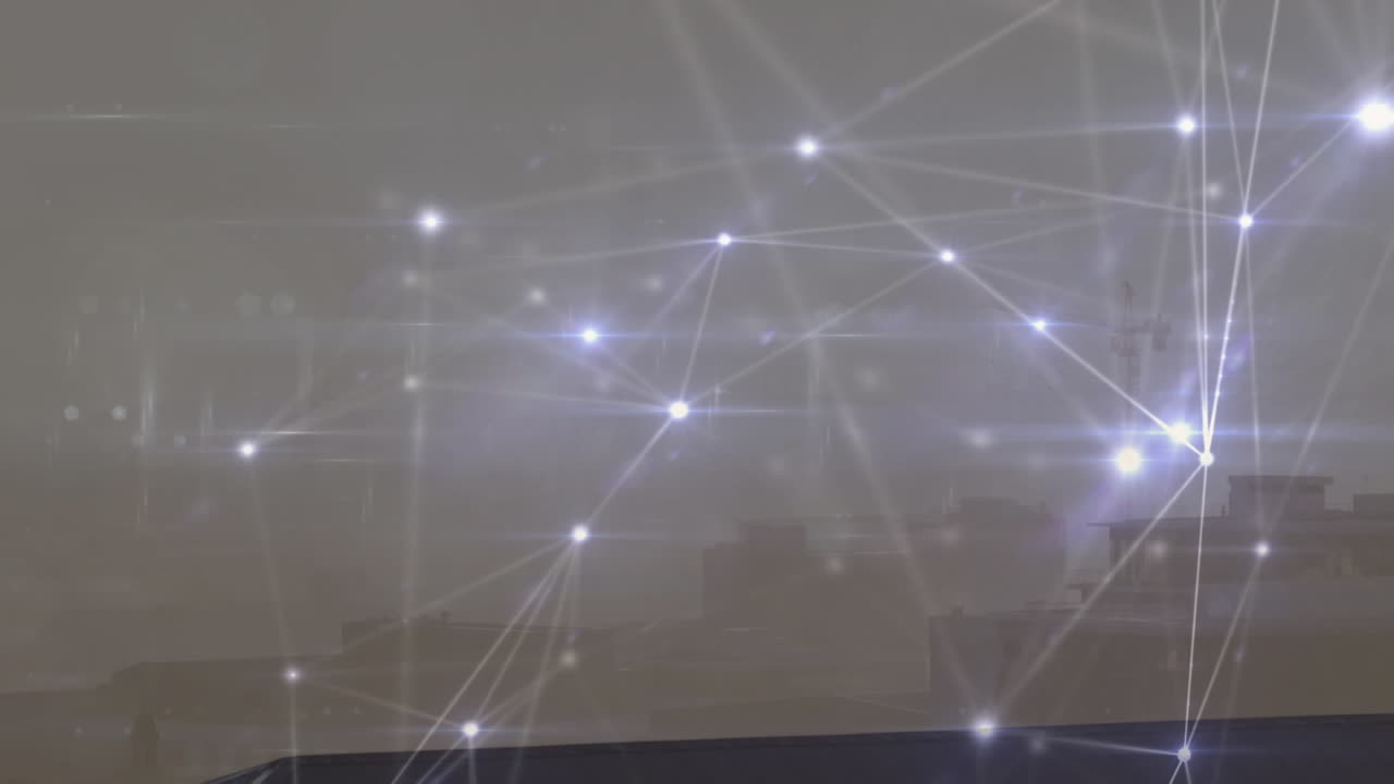 Animation of network of connections over cityscape