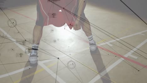 animation of network of connections over basketball players in gym