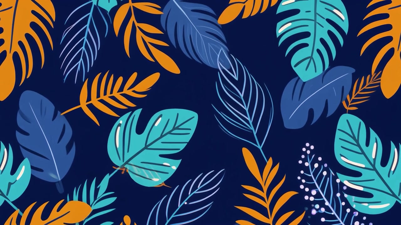 Animated Tropical Leaf Pattern with Vibrant Colors