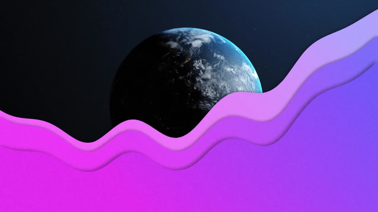 Animation of purple waves moving over planet earth