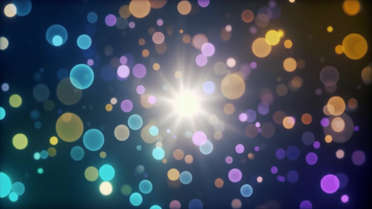 Abstrakt bakgrund med flytande färgglada bokeh-ljus och central linsreflex