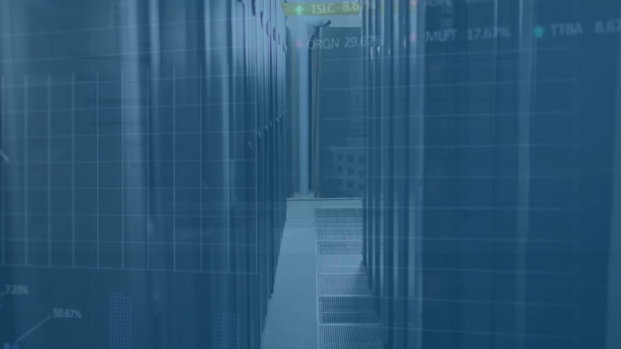 animación de múltiples gráficos y tablero de mercado de valores en la sala del centro de datos