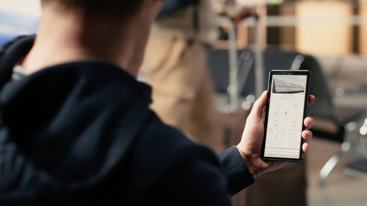 Person Holding Smartphone with Smart Home Solar Panel App