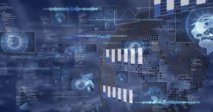 Animation of data processing over blurred background