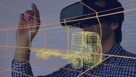 Animation-of-digital-3d-drawing-of-car-over-man-using-vr-headset