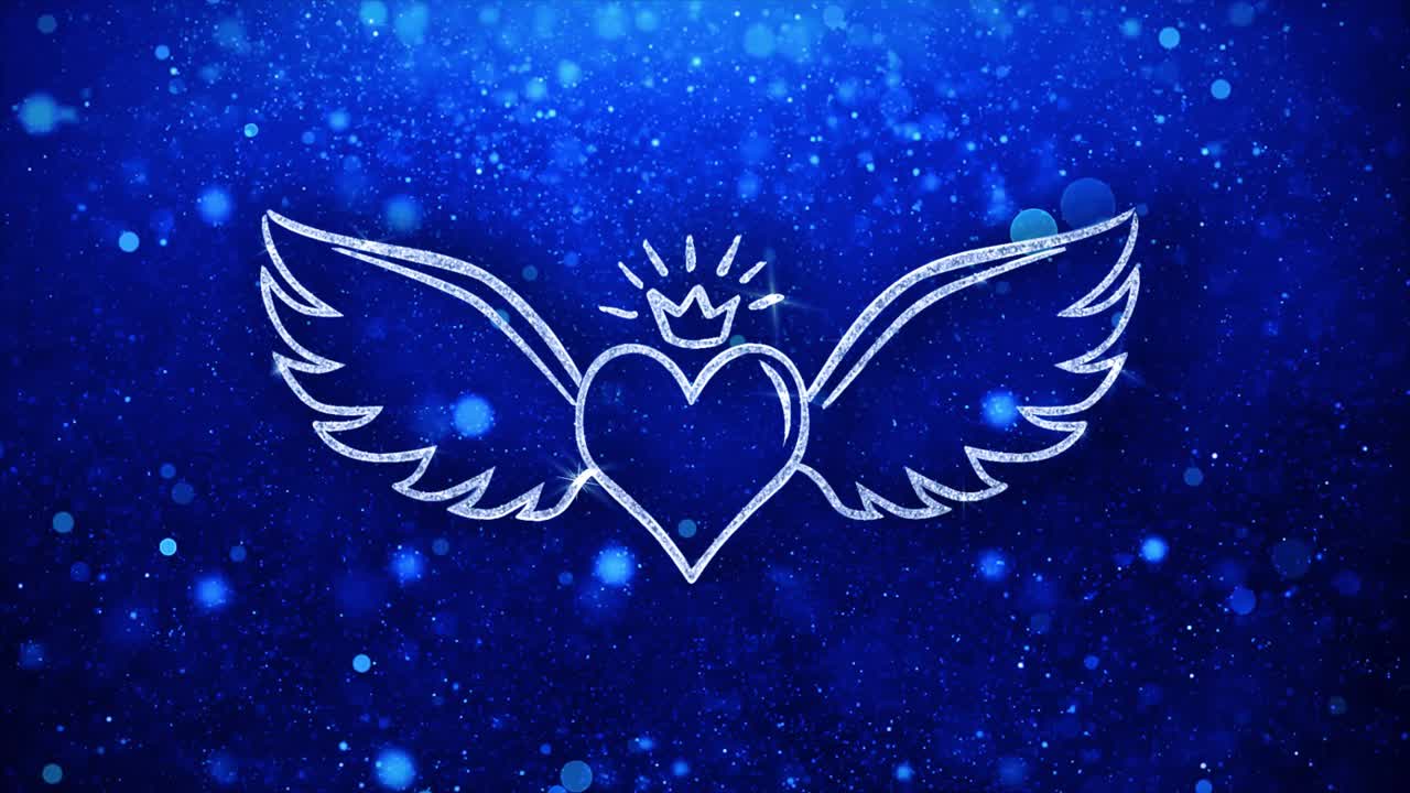Heart with Wings and Crown on Blue Background