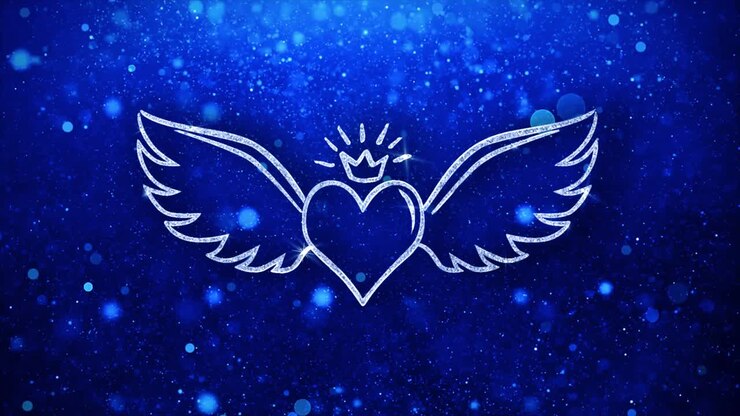 Heart with Wings and Crown on Blue Background
