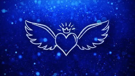 heart with wings and crown on blue background