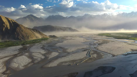 cinematic aerial shot of skardu valley in gilgit baltistan, pakistan