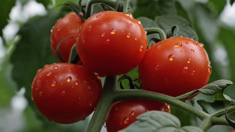 fresh red tomatoes with water droplets on the vine