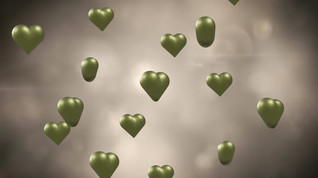 밝은 반점과 연기 위에 금색 심장의 애니메이션