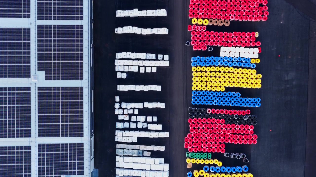 Global Supply Chain, Solar Manufacturing, Industrial Top Down Drone View Latvia