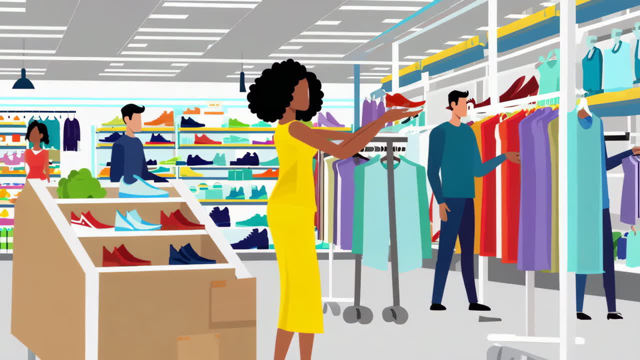 People Shopping for Clothes and Shoes in a Department Store