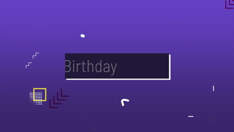 colorido felicitación geométrica de cumpleaños en fondo púrpura