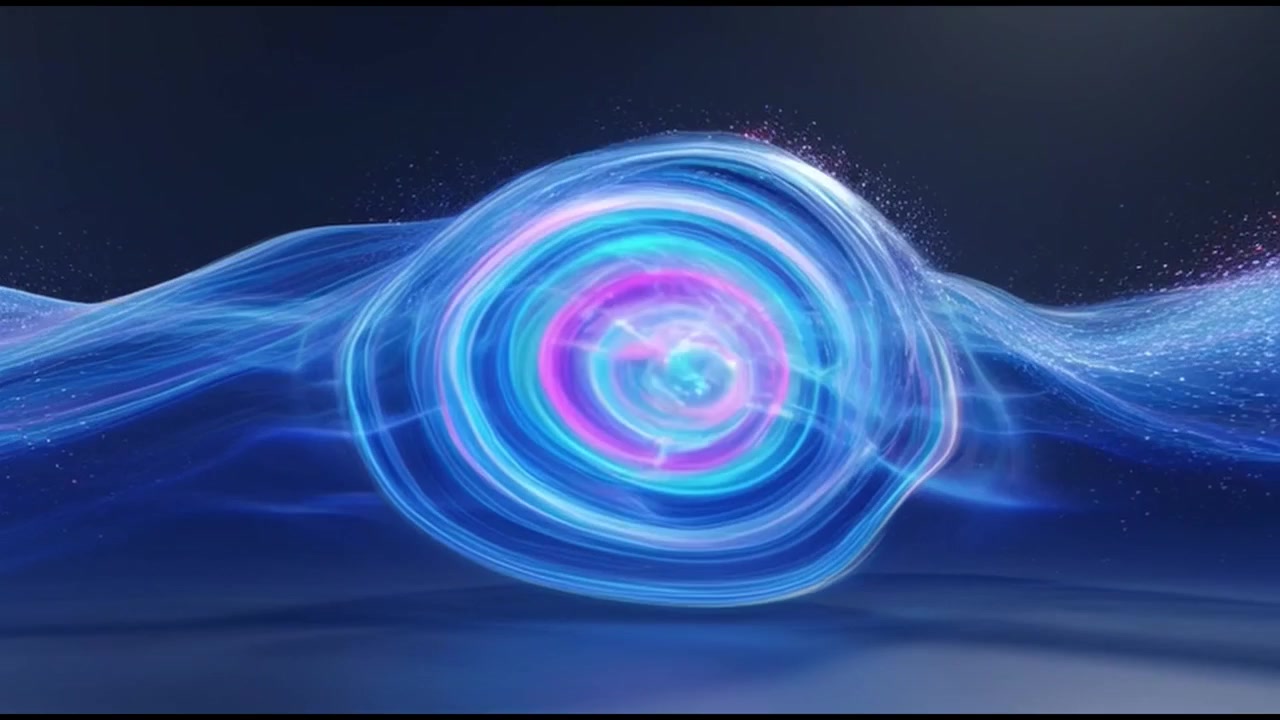 Abstract Blue Energy Wave Forming a Glowing Circular Vortex