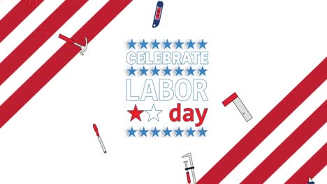 Animation-of-celebrate-labor-day-text-over-tools-american-flag-stars-and-stripes