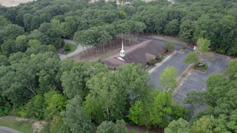 aerial over church building in north america