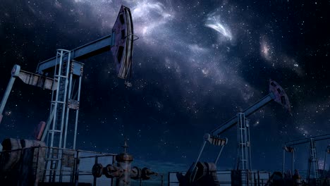 looped move along oil pump jacks under night sky